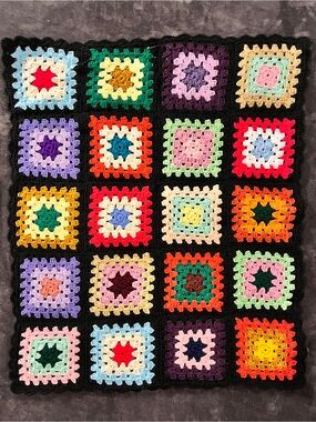 Handmade Multicolor Crochet Granny Square Quilt - Home Bedding